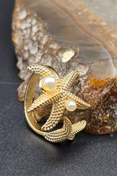 NBS Beautiful Naturel Stones Pearl Starfish Ring Adjustable Quality