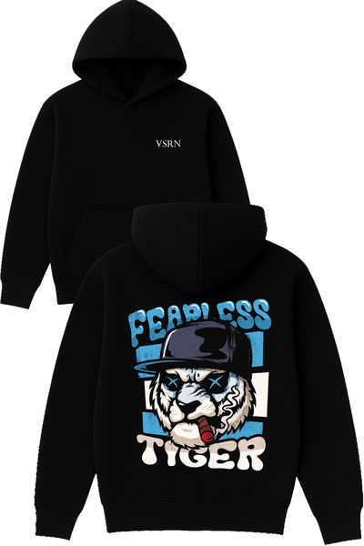 VSRN Φούτερ με στάμπα Fearless Design, μεγάλου μεγέθους, μαύρο, με κουκούλα