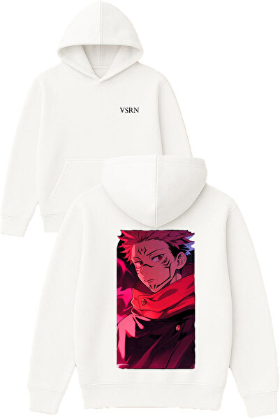 VSRN Anime 1 Design Printed Oversize White Hooded Sweatshirt