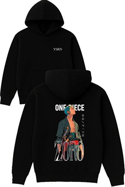 VSRN زورو ديزاين مطبوع قصة فضفاضة سويت شيرت أسود بغطاء رأس