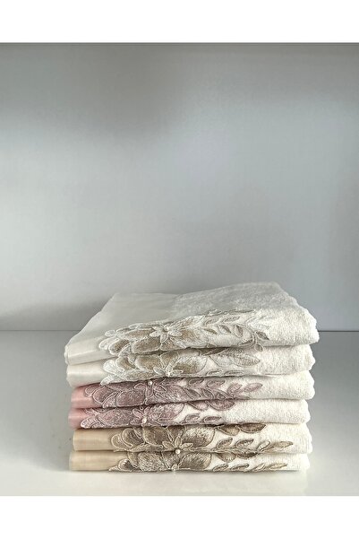 SERENART HOME Sarayland Luxury Boxed 50X90 6-Piece Hand and Face Towel Set with Lace Satin Embroidered Dressing Gown