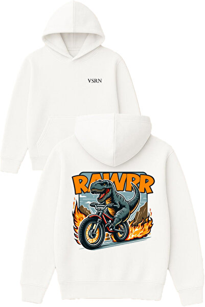 VSRN تصميم رور مطبوع قصة فضفاضة سويت شيرت أبيض بغطاء رأس