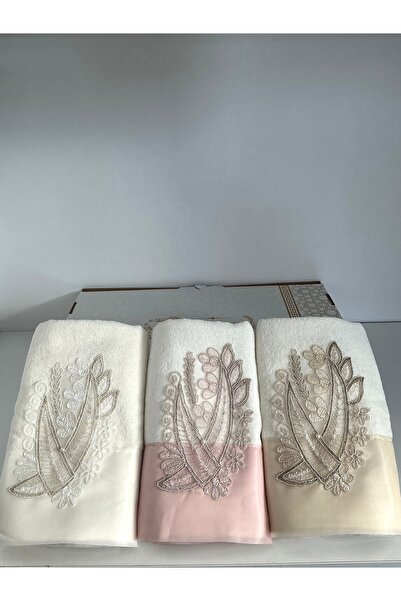 SERENART HOME Sarayland Luxury Boxed 50X90 6-Piece Hand and Face Towel Set with Lace Satin Embroidered Dressing Gown