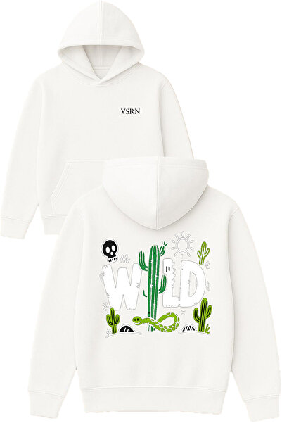VSRN Φούτερ με στάμπα Wild Design, υπερμεγέθη, λευκό με κουκούλα
