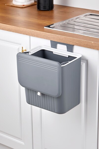 Reoona 15 Lt Mutfak Tezgah Üstü Ve Dolap Askılı Çöp Kovası GRİ
