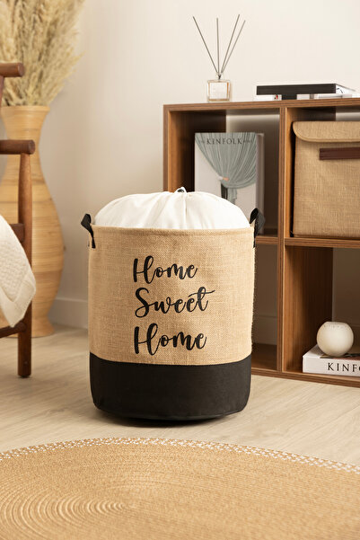 Koza Home Tidy Jüt Home Yazılı Büzgülü Çamaşır Sepeti (37x40cm) 6015