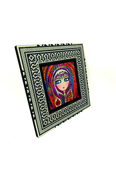 Sadrazam Pictură pentru fetiță cu motiv etnic anatolian cu imprimeu Pictură anatoliană din lemn MDF 20cm x 20cm |   KRT-113