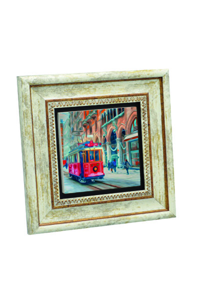 Sadrazam Tablou cu piatră naturală Tramvai Nostalgic cu imprimeu 20cm x 20cm |   KRT-46