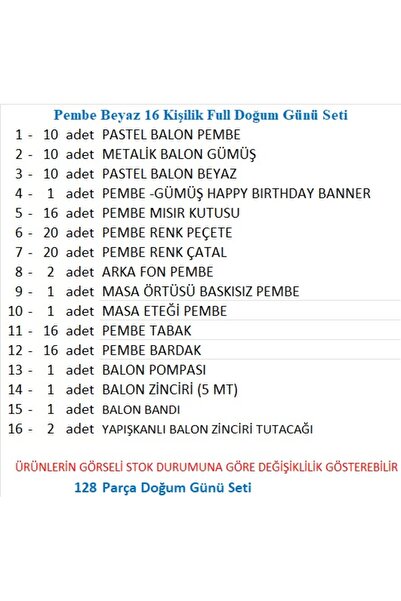 ZENVİVA Pink and White 16-Person Full Birthday Set