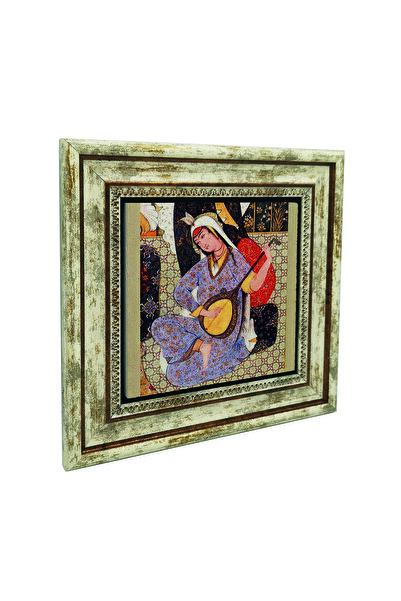 Sadrazam Pictură în miniatură cu cu imprimeu pietre naturale, femeie muziciană, 25cm x 25cm |   KRT-124