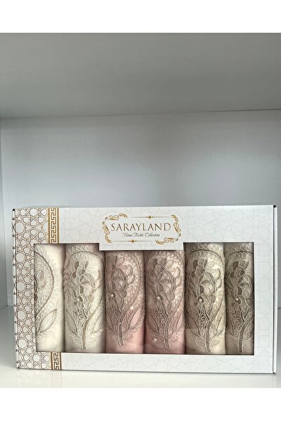 SERENART HOME Sarayland Luxury Boxed 50X90 6-Piece Hand and Face Towel Set with Lace Satin Embroidered Dressing Gown