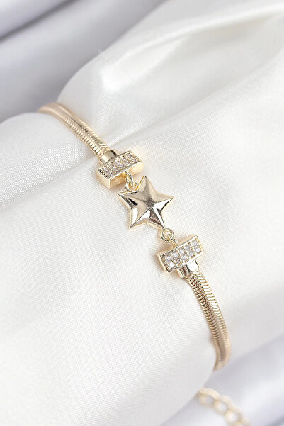 Ebijuteri Brass Zircon Stone Star Model Gold Color Women's Bracelet