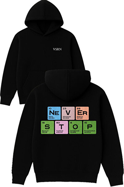 VSRN Суичър с качулка Never stop Design, овърсайз, черен, с принт
