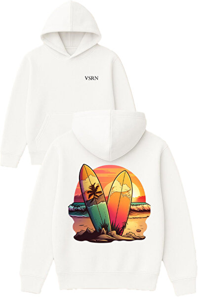 VSRN Surfboards Design Printed Oversized White Hooded Sweatshirt