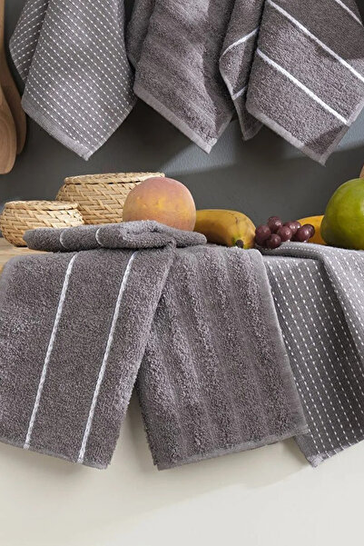 HRN Textile Sophia Cotton 6-Piece 30X50 cm Hand and Face Towel Set - Kitchen Towel Set