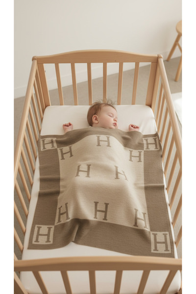 Sebir Moda بطانية أطفال منسوجة بنقشة H مقاس 90×90 سم