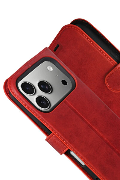 cepmoda iPhone 17 Pro Max Case with Cover | Tp Pu Leather Full Protection Wallet Stand Card Holder Case - Red