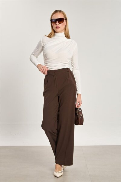 BARRELS AND OIL Women's elastic waistband Palazzo Pants - burnt brown