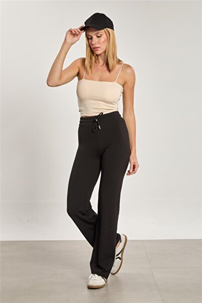 BARRELS AND OIL Women's Fleece-Lined Corded Fabric wide leg pants - black