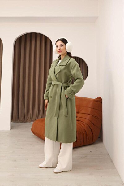 Lila Moda Double-Breasted Oversized Premium Quality Belted Long Cashmere Coat