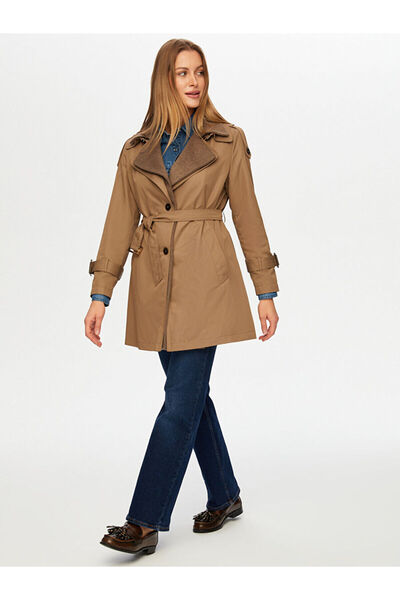 Faik Sönmez Yünlü Kumaş Garnili Uzun Trençkot W26TNC007