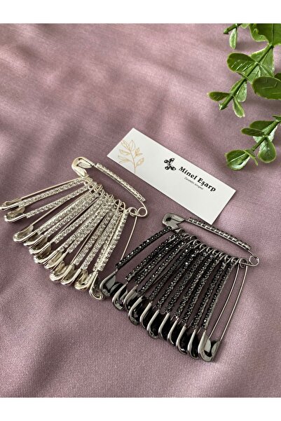 MİNELEŞARP34 Taşlı çatal iğne . 2 renk seçeneği . Siyah gümüş renk