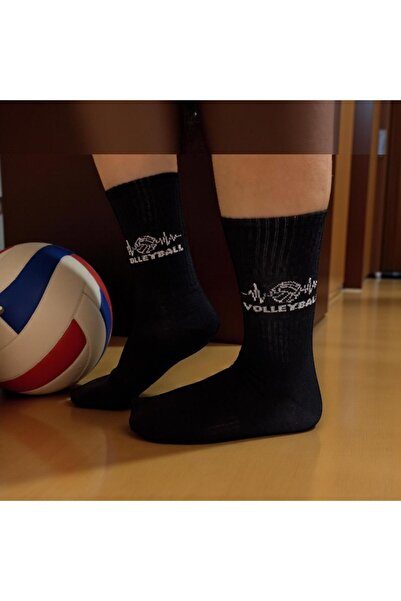 Gök Sports Volleyball Pattern Sports Socks Breathable Cotton Black Unisex Volleyball Socks