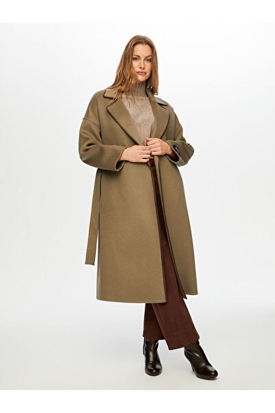 Faik Sönmez Deri Biye Detaylı Kaşmir Karışımlı Manto W26MAN001