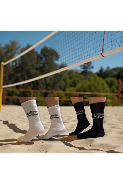 Gök Sports Black White Volleyball Pattern Sports Socks Breathable Cotton Unisex Volleyball Socks