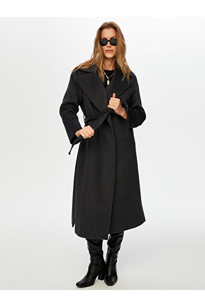 Faik Sönmez Beli Kuşaklı Yünlü Manto W26MAN003