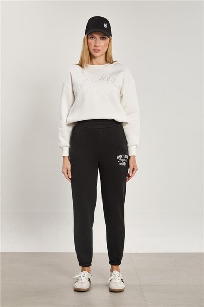 BARRELS AND OIL Women's Fleece-Lined Sweatpants with Elasticated Cuffs - Black