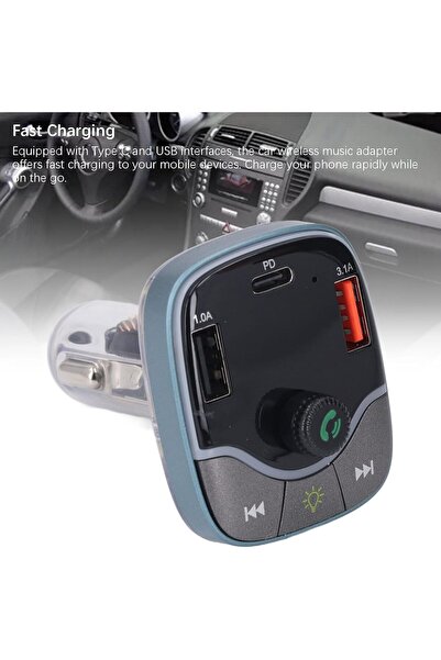 Zen Store USB-C Bluetooth FM Transmitter with 2 USB Charging Ports, Handsfree Car Audio Receiver