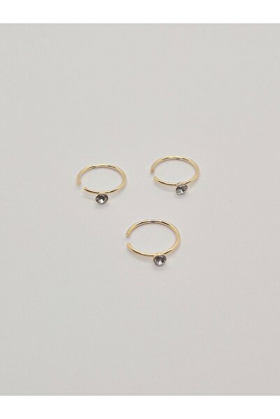 Set Paslanmaz Çelik (3 ADET )Beyaz Taşlı Altın Kaplama Halka Burun Piercing H...