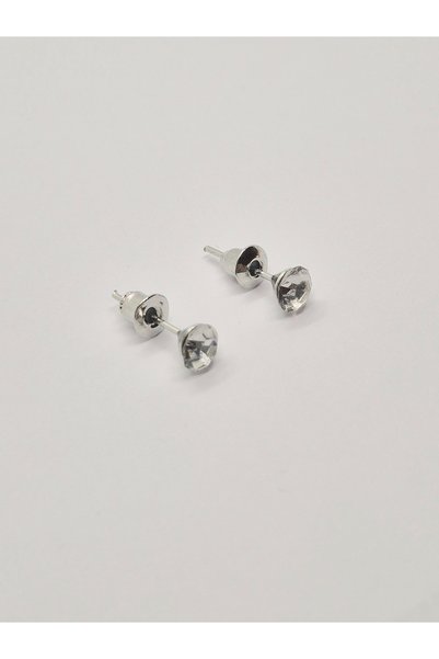 Set Stainless Steel (1 Pair) Round Shiny White Stone Earrings (6 mm)