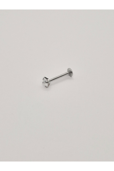Set Paslanmaz Çelik (4 mm Zirkon Taşlı) Dudak Labret Tragus Helix Piercing Kü...
