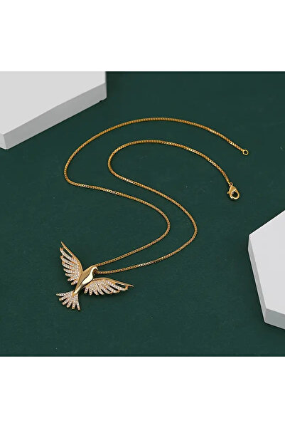 shellwetr Kadın Kolye Simurgh Kadın Kolye 18K Altın Kaplama Anka Kuşu Şık Hed...