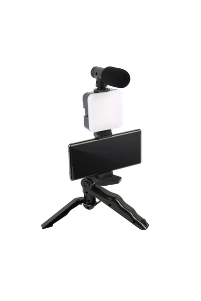 SHOPYTECH 5i 1 Arada Mikrofonlu LED Işıklı Vlog Kiti Tabanca Tutuşlu Masaüst...