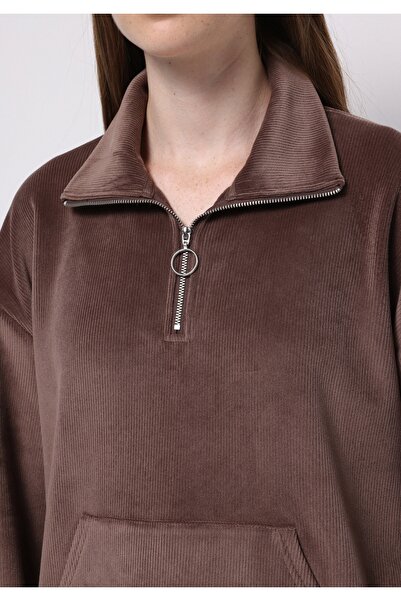 Colin's Regular Fit Polo Neck Embroidered Women's Brown Sweatshirt