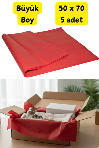 Emtory Büyük Boy Kırmızı 5 Adet Pelur Kağıdı - Paketleme Kağıdı - Hışır Kağıt...
