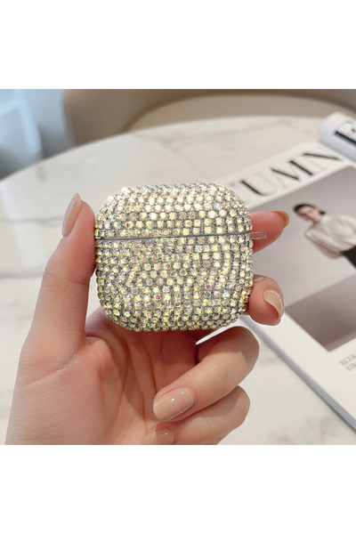 CaseOnn حافظة Apple AirPods الجيل الرابع/ANC باللون الفضي اللامع مع حجر كريستالي