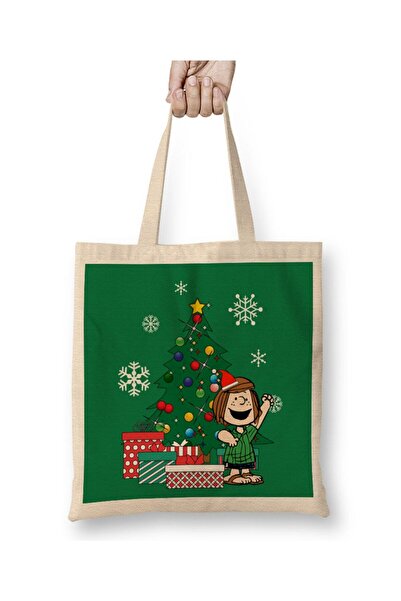 Toyaso Peppermint Patty Around The Christmas Tree Peanuts Geantă de pânză alb...