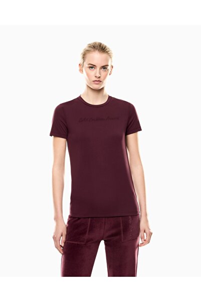 EA7 Women's Short Sleeve Crew Neck Cotton Solid Model Burgundy T-Shirt 7W000437 Af13919-M5064