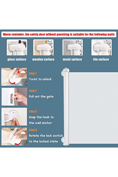 Beauenty Retractable Baby Gate (White 71" x 34")