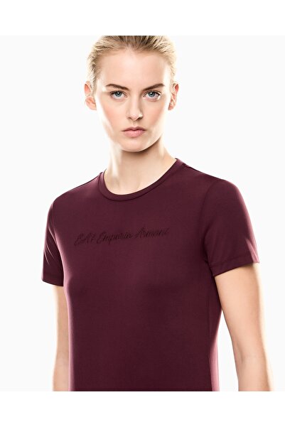 EA7 Women's Short Sleeve Crew Neck Cotton Solid Model Burgundy T-Shirt 7W000437 Af13919-M5064