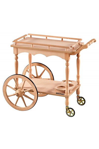 Masifart Ivory Büyük Teker Servis Arabası Cilasız Ham