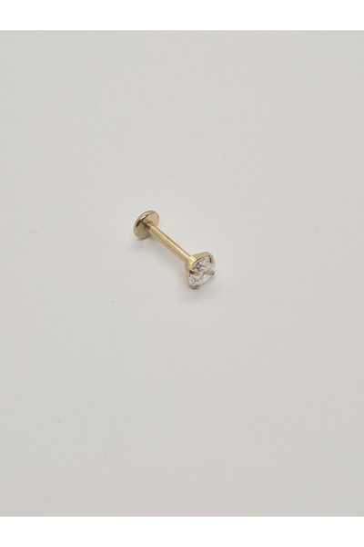 Set Paslanmaz Çelik (4 mm Zirkon Taşlı) Dudak Labret Tragus Helix Piercing Kü...