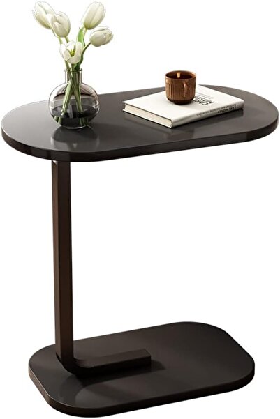 Aralifes Modern C-Shaped End Table - Space-Saving Small Coffee Table for Living Room Sturdy Iron Frame Black