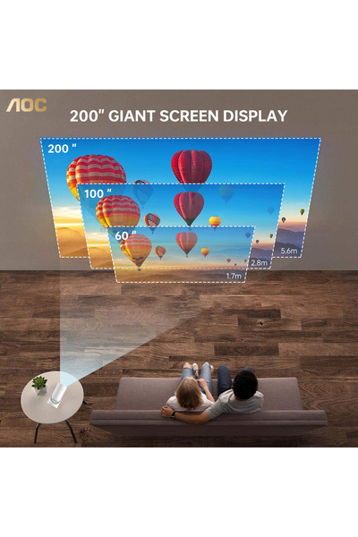 Aoc 4K Portable Projector: Vertical Auto Correction, 220 ANSI Lumens, 180° Rotation for Home