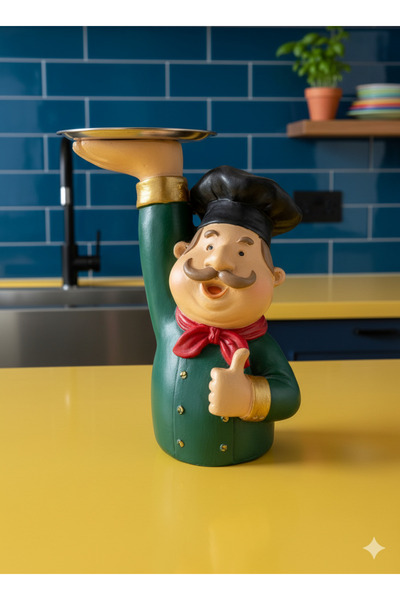 İki Cadı Tasarım Aşçı, Tepsi Tutan Şef Dekoratif Polyester Obje - 25 x 18cm