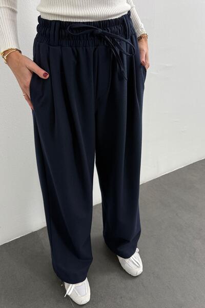 5in1Canpolat Navy Blue Elastic Waist Fabric Trousers 2006